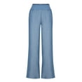 thumbnail image 4 of Simua Women's Casual Pull-on Pant with Elastic Waist High Waist Denim Wide Leg Palazzo Pants Jeans Trousers Light Blue,S, 4 of 6