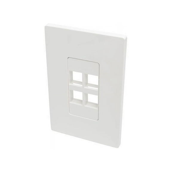 Tripp Lite Single-Gang 4-Port Universal Keystone Wall Plate, Cat5/6/6a, USB, HDMI, DisplayPort, RCA, White (N080-104)