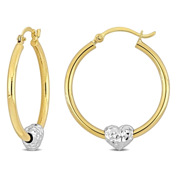 Everly Women's 29mm 14k Yellow and White Gold Hoop Heart Charm Earrings