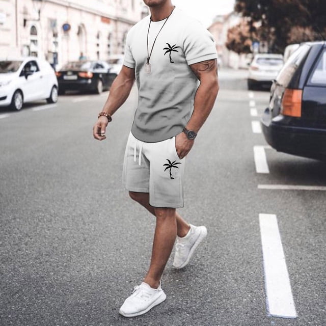 Costumes pour Hommes 2025 Ensemble de Survêtement d'Été pour Tenue Décontractée avec Design à Blocs de Couleur et Taille Manches Courtes Col Rond Ensemble Athlétique