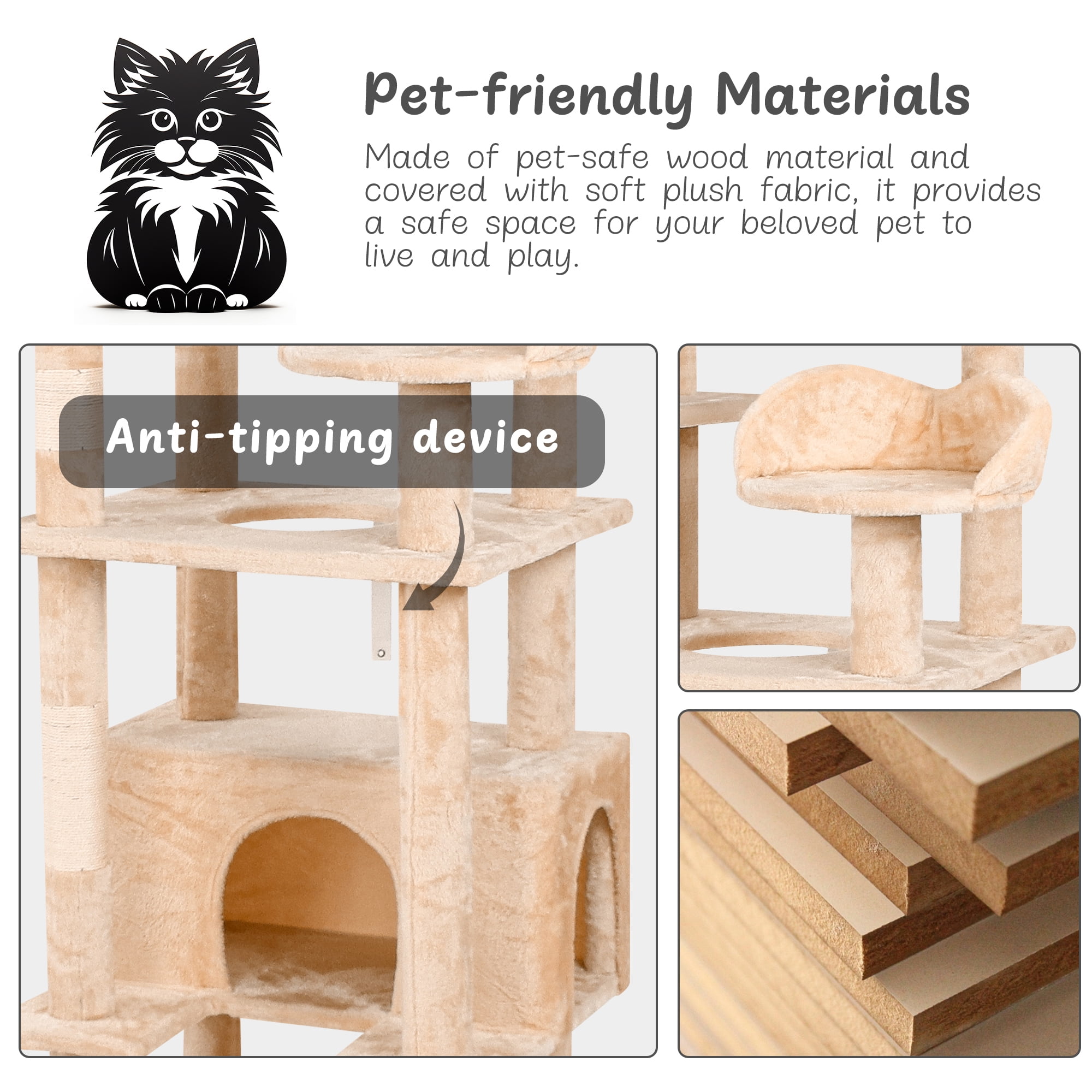 Pefilos 71" Cat Tree Tower for Large Cats, Cat Condo for Multiple Cats, Wall Large Pet Club Indoor Cat Tree Furniture, Beige Pefilos 71" Cat Tree Tower for Large Cats, Cat Condo for Multiple Cats, Wall Large Pet Club Indoor Cat Tree Furniture, Beige