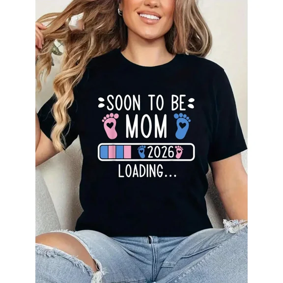 Soon To Be Mom 2026 Loading Pregnancy Announcement Shirt Funny Expectant Mother Graphic Tee Retro Maternity Reveal Top New Parent Gift T-Shirt