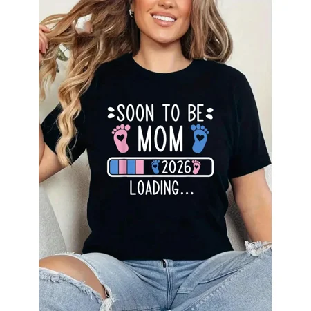 Soon To Be Mom 2026 Loading Pregnancy Announcement Shirt Funny Expectant Mother Graphic Tee Retro Maternity Reveal Top New Parent Gift T-Shirt