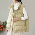 thumbnail image 2 of Chalecos para mujer, chalecos de algodón con plumón de pato, cárdigans casuales sin mangas con cuello alto, chaquetas vintage de gran tamaño, chaquetas sólidas, blusas para mujer, 2 of 5