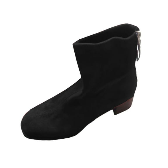 Black Women'S Suede Ankle Boots Featuring A Square Toe, Side Zipper Closure, And A Chunky Mid Heel For Stability