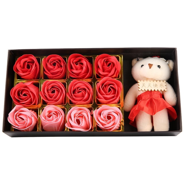 Regalo Romántico Jadeshay 12 Rosas de Jabón con Oso de Peluche