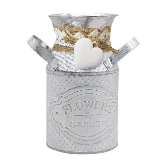 1 Pcs Galvanized Milk Can Vase, Vintage Metal Flower Bucket Farmhouse Decorative Flower Vase Iron Flower Pot Garden Decor Round Pot for Herbs Nursery Flower Holder for Home Wedding Decor