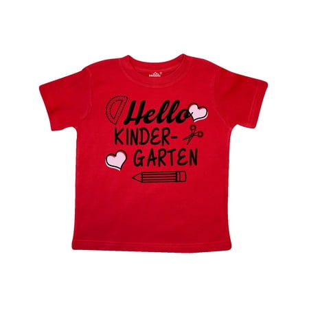 

Inktastic Hello Kindergarten with Hearts and School Supplies Gift Toddler Boy or Toddler Girl T-Shirt
