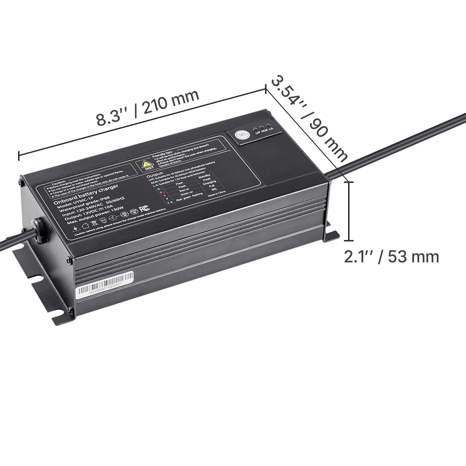 KFFKFF 1-Bank 10A 12V Onboard Marine Battery Charger, IP68 Waterproof Smart Charger for Lithium-Ion (LiFePO4), NCM, and Lead-Acid Batteries, Suitable for Boats, Yachts, RVs, and Trailers