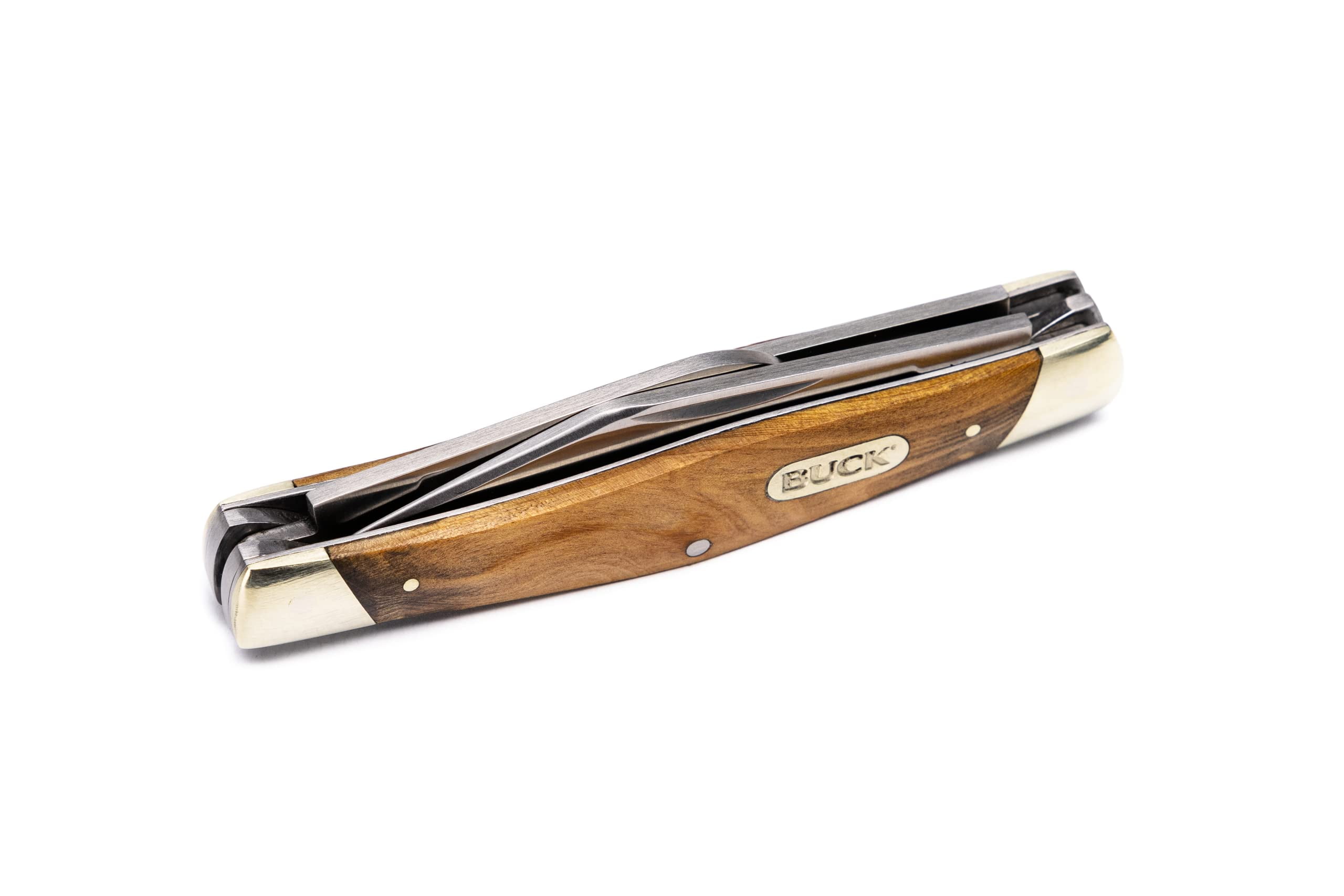 Buck Knives 371 Stockman Folding Pocket Knife, 3-Blade, Burlwood Handle, 3.1 oz