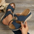 thumbnail image 3 of Orthopedic Sandals for Women Fashion Buckle T-Strap Open Toe Wedge Slides Comfortable Thick Sole Summer Walking Beach Shoes Blue Size 8.5, 3 of 6