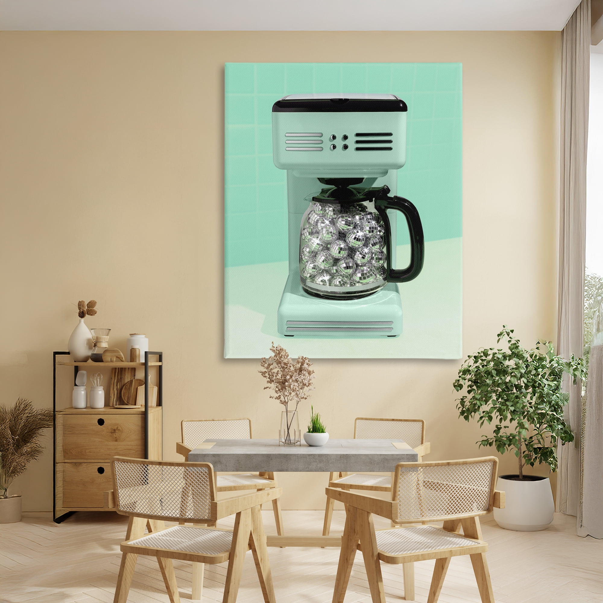 Stupell Industries Disco Coffee Maker over Green Canvas Wall Art, design by LISH Creative