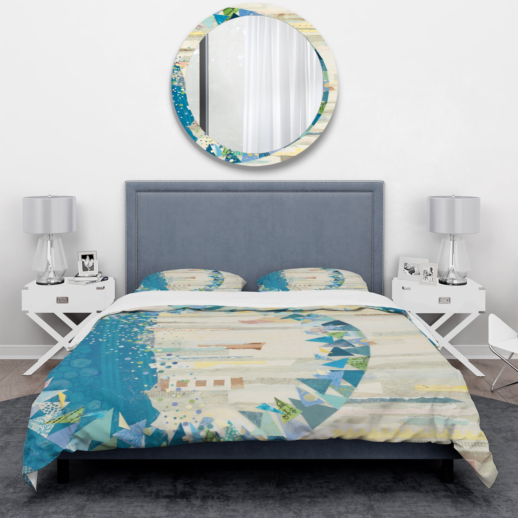 Designart 'The Calm Indigo Stripes' Geometric Duvet Cover Set