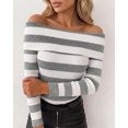 thumbnail image 3 of CHICME Striped Sweaters for Women Off Shoulder Long Sleeve Knit Sweater Soft Stretchy Slim Fit Pullover Gray-M Winter Tops, 3 of 9