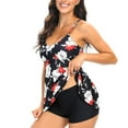 thumbnail image 2 of Jacenvly Tankini Swimsuits for Women Clearance Trendy Sleeveless Floral Round Neck Surfing Swimwear Skin-Friendly Women'S 2024 Spring Fashion Plus Size Conservative Skirt Style Two-Piece Suit Red, 2 of 8