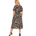 thumbnail image 5 of Hotian Women Black Plus Size V-Neck Dress, High Waist Floral Casual Midi Dress 3XL/US18 (one size smaller), 5 of 6