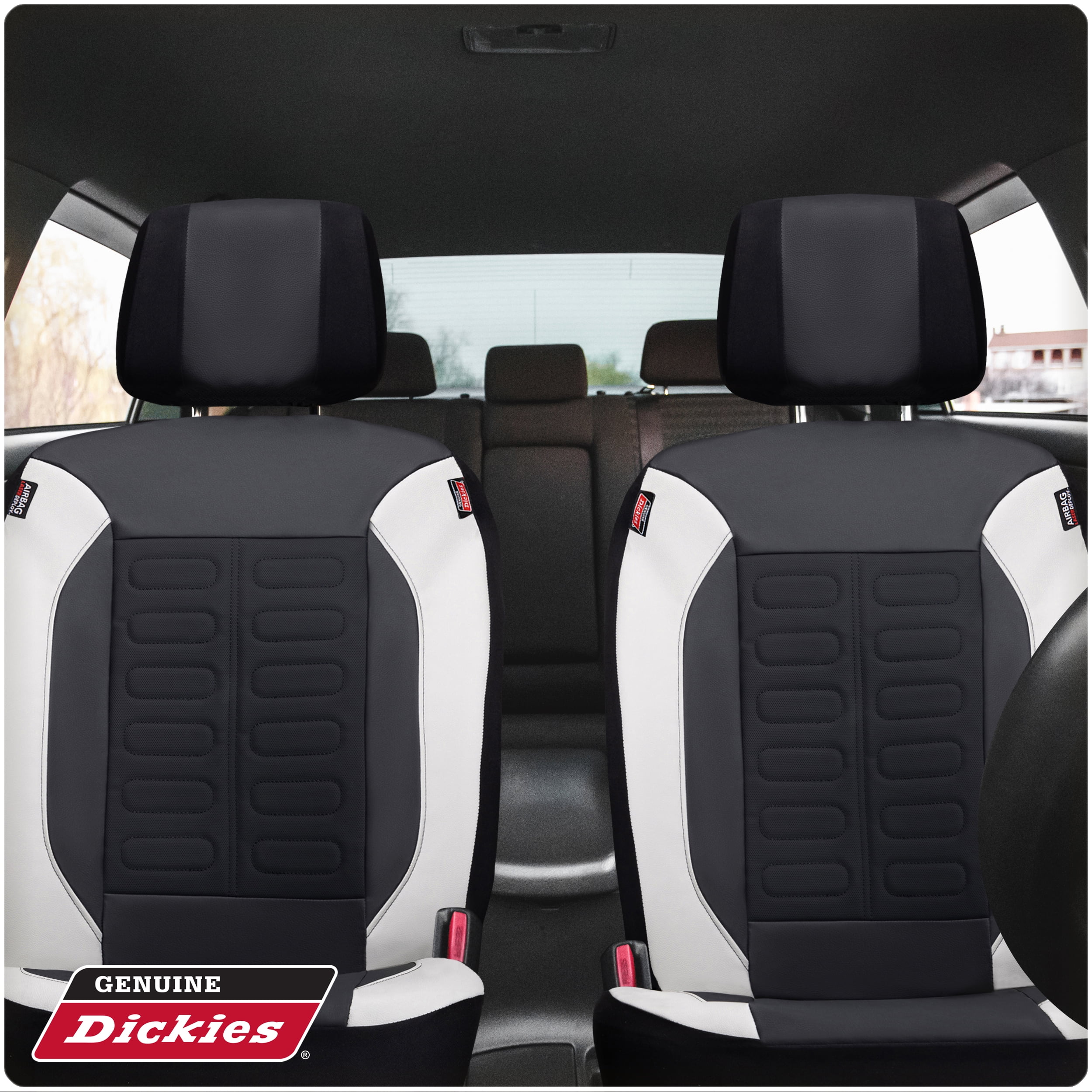 Genuine Dickies 2-Piece Black-Gray Vegan Leather Truck Seat Covers