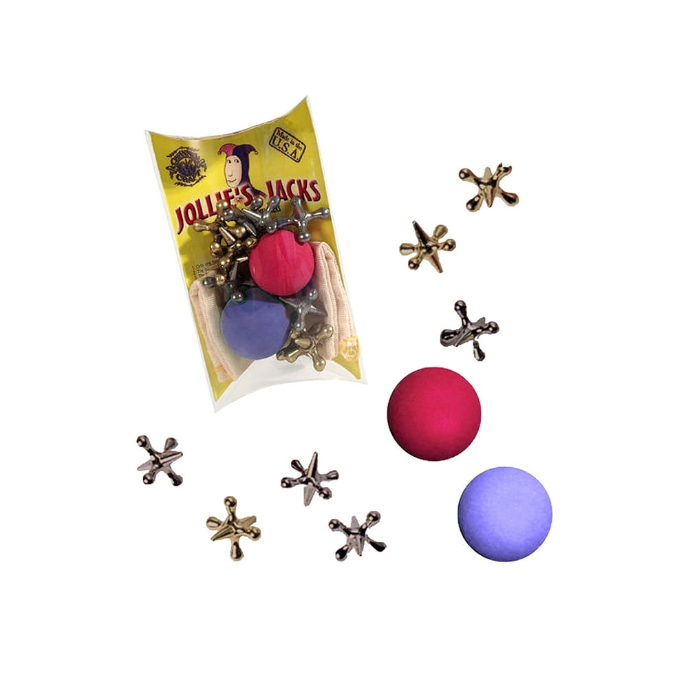 Classic Game of Jacks 2 balls Set 10 metal jax and rubber ball retro jack pouch