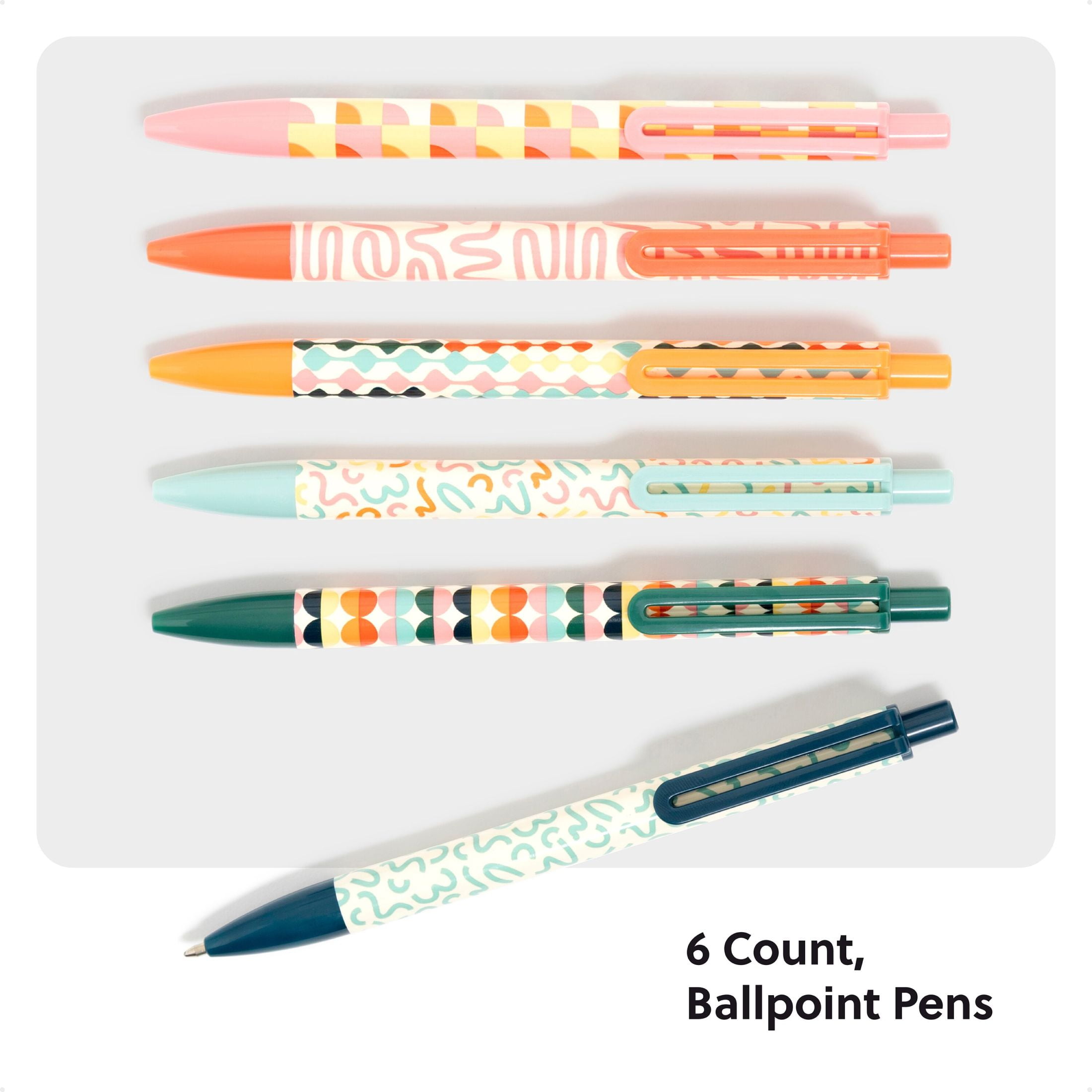 U Brands Laguna Ballpoint Pens, 6 Count, Colorful Cubist, Bo