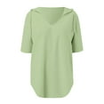 thumbnail image 6 of Scyoekwg Women's V Neck Hoodies Short Sleeve Drawstring Pullover Tops with Pocket Summer Casual Loose Blouses (Green,XXL), 6 of 6