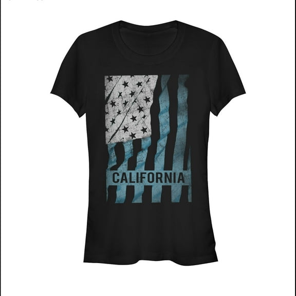 Junior's Lost Gods California Waving Vertical USA Flag  Graphic Tee Black Large