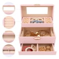 thumbnail image 5 of Unique Bargains Women 3 Layer Jewelry Box PU Leather Jewelry Case Storage with Drawer Pink, 5 of 8