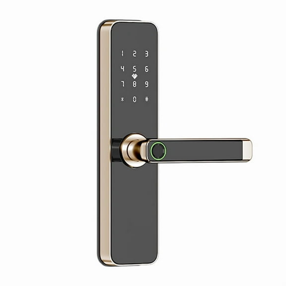 Door Lock Fingerprint Smart Door Lock with Handle, Biometric Door Locks for Hotels, Offices and Homes（Aluminum alloy gold password fingerprint version）