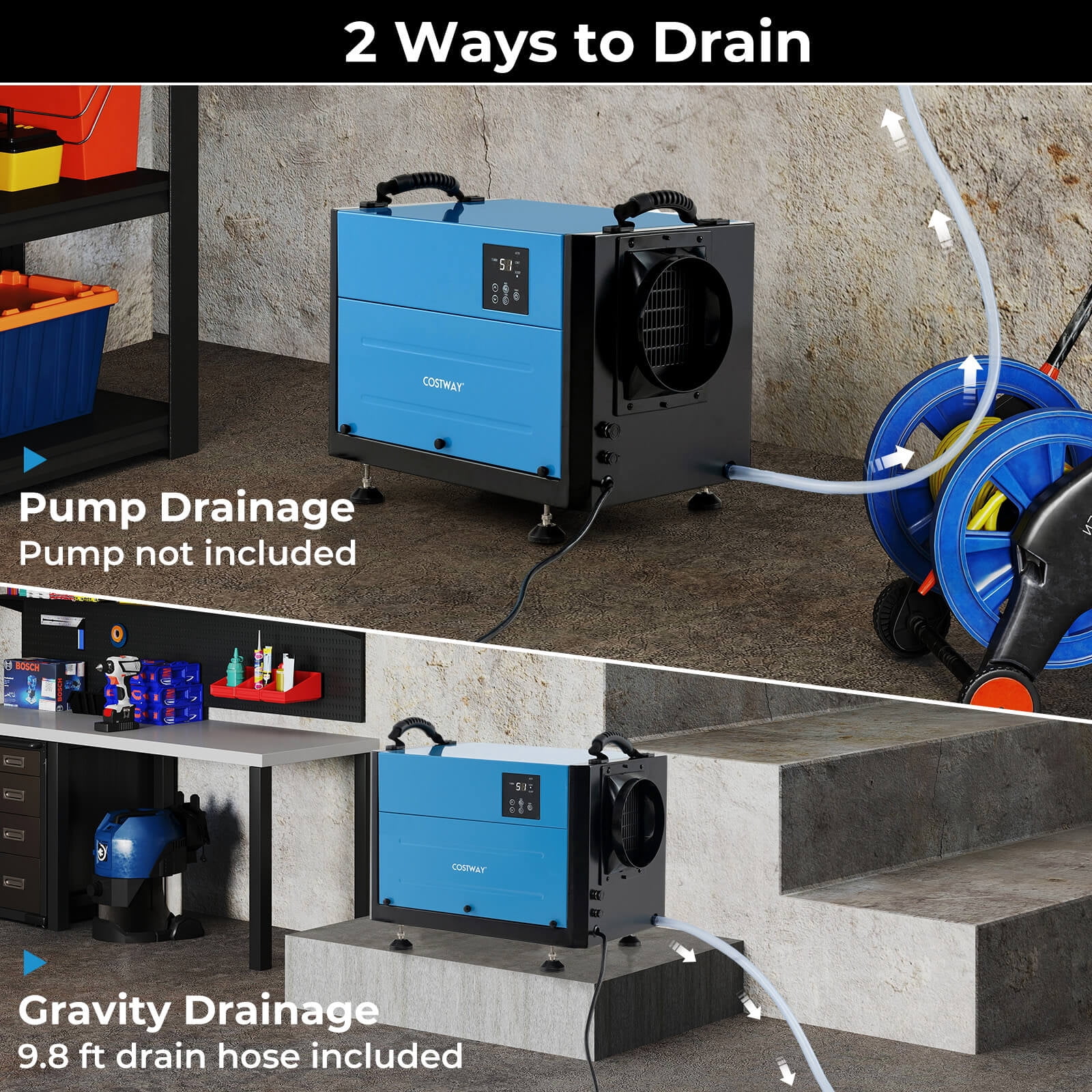 Costway 42 Pint(DOE) Crawl Space Dehumidifier Commercial Dehumidifier with 3 Modes & 24H Timer 1300 Sq. ft Coverage Area Blue (MAX 124Pint at 95°F, 90%RH)