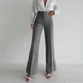 thumbnail image 2 of Pantalones holgados informales para mujer: pantalones rectos con abertura, cintura elástica, tallas S-L, 2 of 8