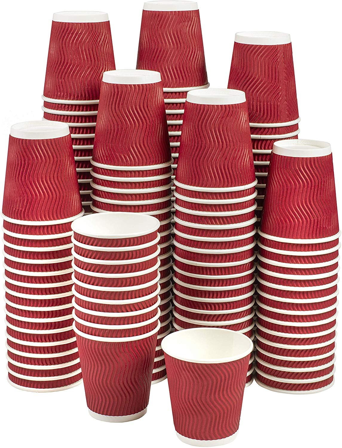 NYHI Set of 150 Ripple Insulated Red 10oz Paper Cups Coffee/Tea Hot Cups Recyclable 3