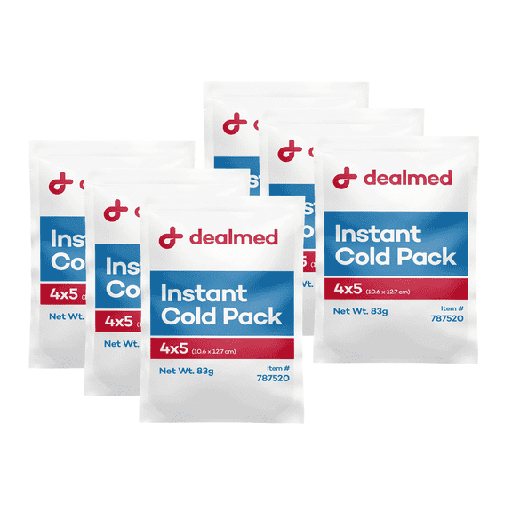 Dealmed Instant Cold Pack, 4" x 5" | Disposable Packs for Injuries, Swelling, Soreness (Pack of 6)