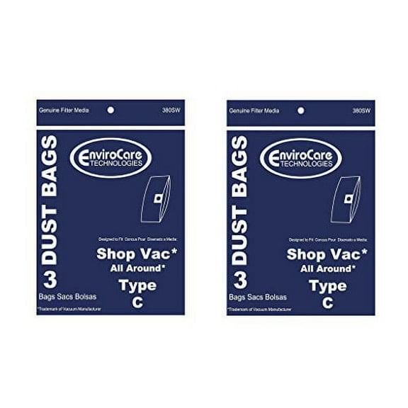 6 ShopVac Type C Wet/Dry Shop Vac Vacuum Bags SV-9066900