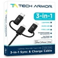 thumbnail image 2 of Tech Armor 3-in-1 Type C/Lightning/Micro USB Charging Cable - Sync/Charge Apple and Android - 3 Foot Black, 2 of 14