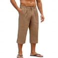 thumbnail image 2 of BUWTTER Mens Capri Pants Flat Front 3/4 Length Trouers Summer Lightweight Breathable Straight Leg Shorts with Pockets Brown S, 2 of 5