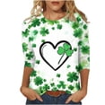 thumbnail image 2 of Meichang Hauts de Vacances pour Femmes T-Shirt de la Saint-Patrick Manches 3/4 Hauts Graphiques Trèfle Col Rond Pull Ample Décontracté, 2 of 5