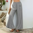thumbnail image 7 of Lenpel Palazzo Pants for Women Elastic High Waisted Pull on Wide Leg Lounge Pants Baggy Casual Trousers with Pockets(Gray,Small), 7 of 7