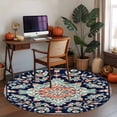 thumbnail image 4 of Bohemia Floral Washable Round Area Rug 3 ft, Vintage Boho Ethnic Farmhouse Flower Pattern , Soft Non Slip Rugs Stain Repellent Indoor Felt Carpet for Living Dining Room Bedroom Home Office, 4 of 9