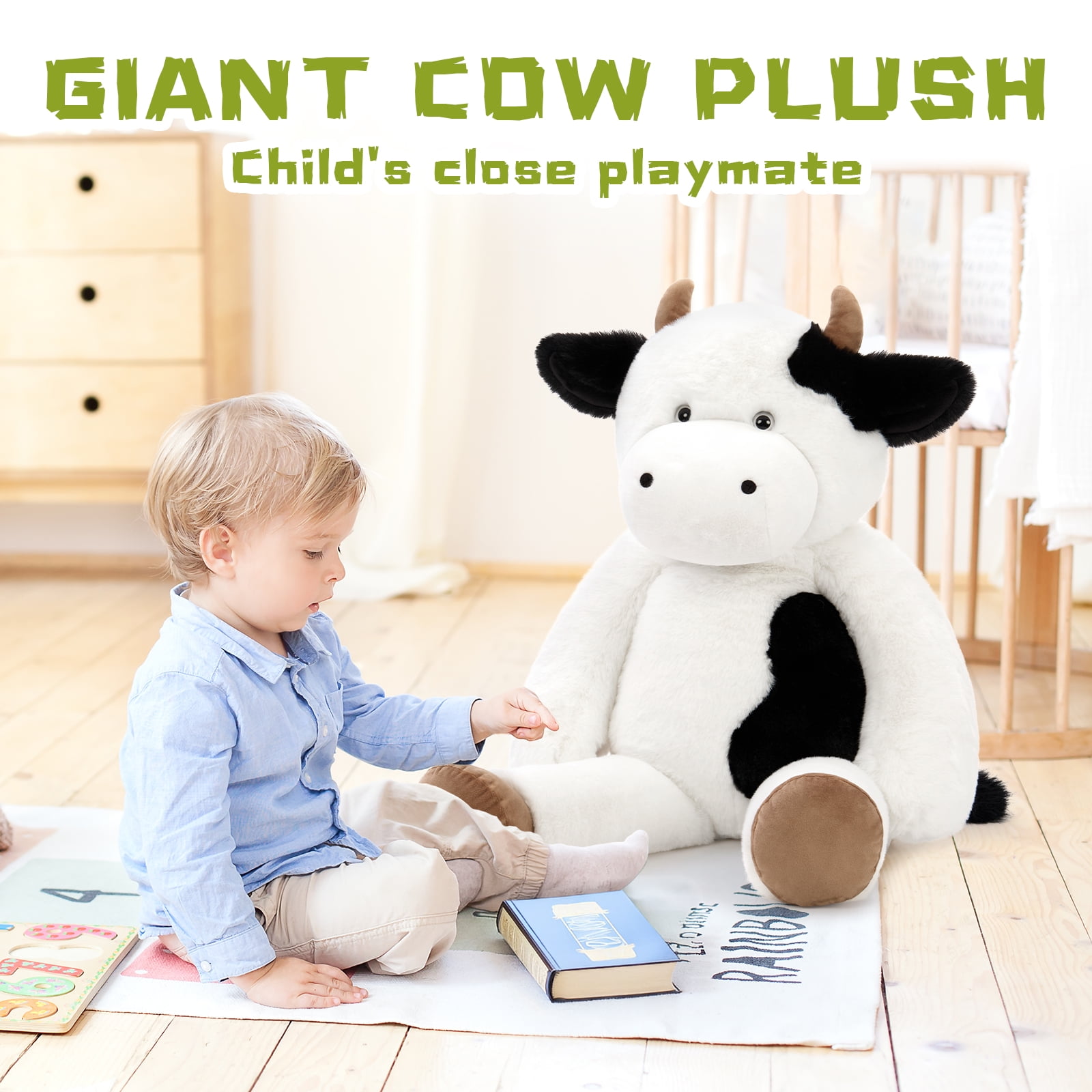 MorisMos 31.5'' Cow Stuffed Animals Giant Cow Plush Toy Pillow