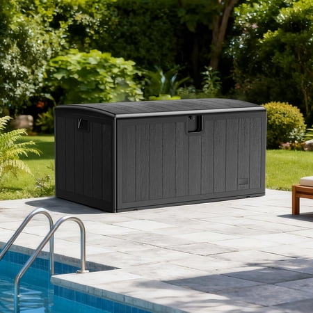 130 Gallon Outdoor Storage Box, Large Plastic Deck Box with Lockable Lid for Patio Furniture, Garden Tools, Outdoor Cushions and Shoes, Black