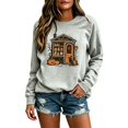thumbnail image 4 of Women Crew Neck Halloween Witch House Graphic Sweatshirt, Drop‑Shoulder Long Sleeve Loose Pullover, Vintage Retro Fall Holiday Top for Halloween Party Trick‑or‑Treat Daily Wear, 4 of 4