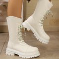 thumbnail image 5 of Willtoo Women's Mid Calf Platform Combat Boots, Round Toe Lace Up Chunky Lug Sole Boots, Non Slip Fashion Winter Boots, 5 of 6