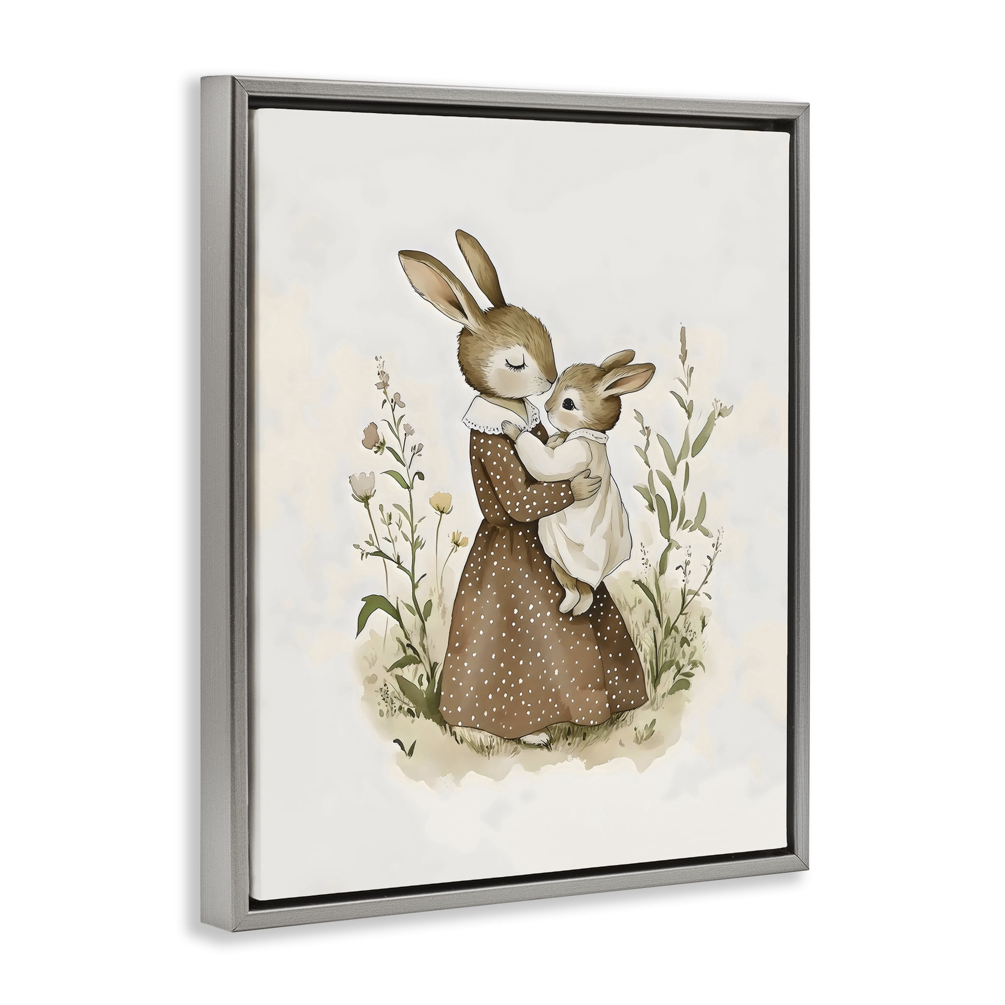 Stupell Industries A Mother's Love Rabbits Gray Framed Floater Canvas Wall Art, design by Arlington Prints