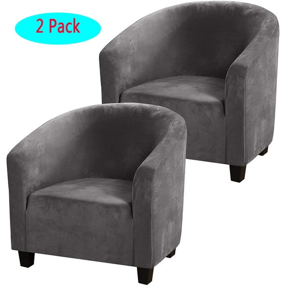 2 Pack Velvet Club Chair Cover, High Stretch Tub Chair Cover Sofa Cover Solid Color Armchair Cover Couch Slipcover for Bar Counter Living Room-Gray
