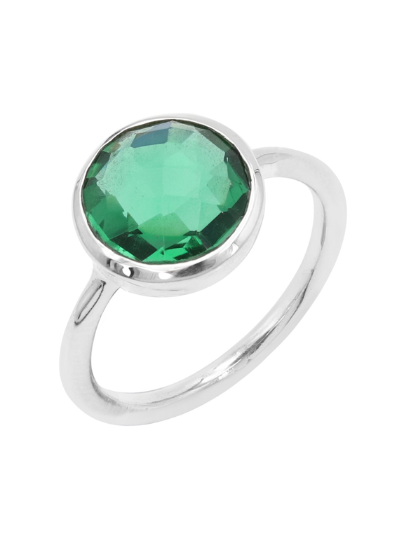 Earth Gems Jewelry Green Quartz Solitaire Ring Sterling Silver Round Gemstone Ring for Women