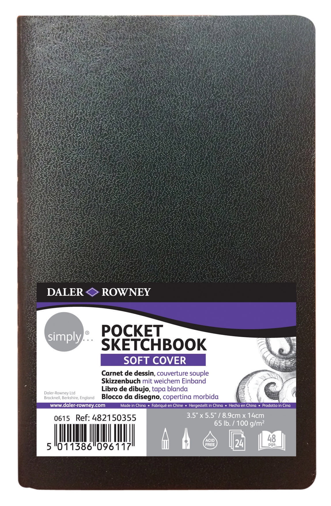 Daler-Rowney Simply Soft Cover Sketchbook, Sketch Paper, 3.5" x 5.5", 72 Sheets
