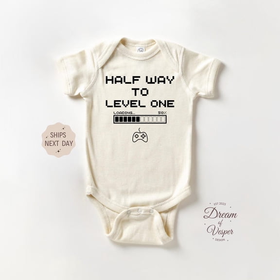 Baby Bodysuit BELLA CANVAS Half Way To Level One Baby Onesie, Gaming Half Way Birthday Onesie, 1/2 Way To 1 Baby Bodysuit, Halfway Birthday Baby Gift For Gamers