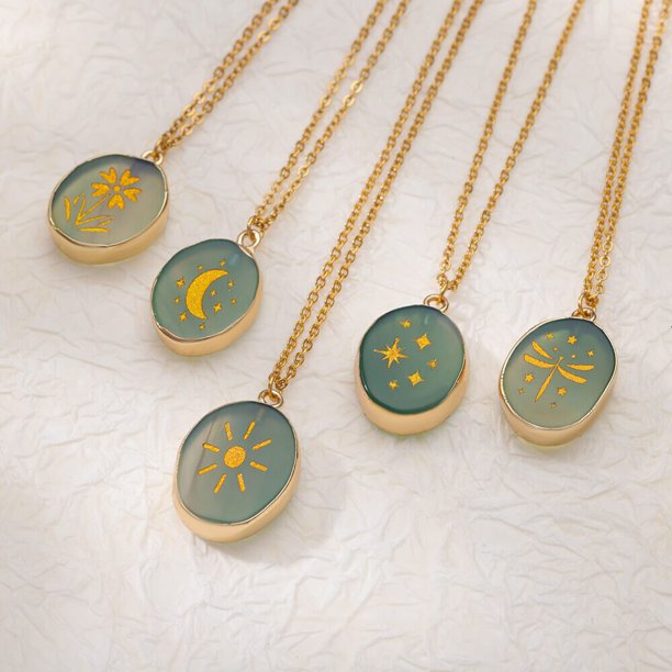 Colorful Oval Sun Star Moon Flower Pendant Necklace for Women Stainless Steel Gold Plated Necklace Jewelry Mother Day Gift 2023Star&45cm Gao Jinjia LED