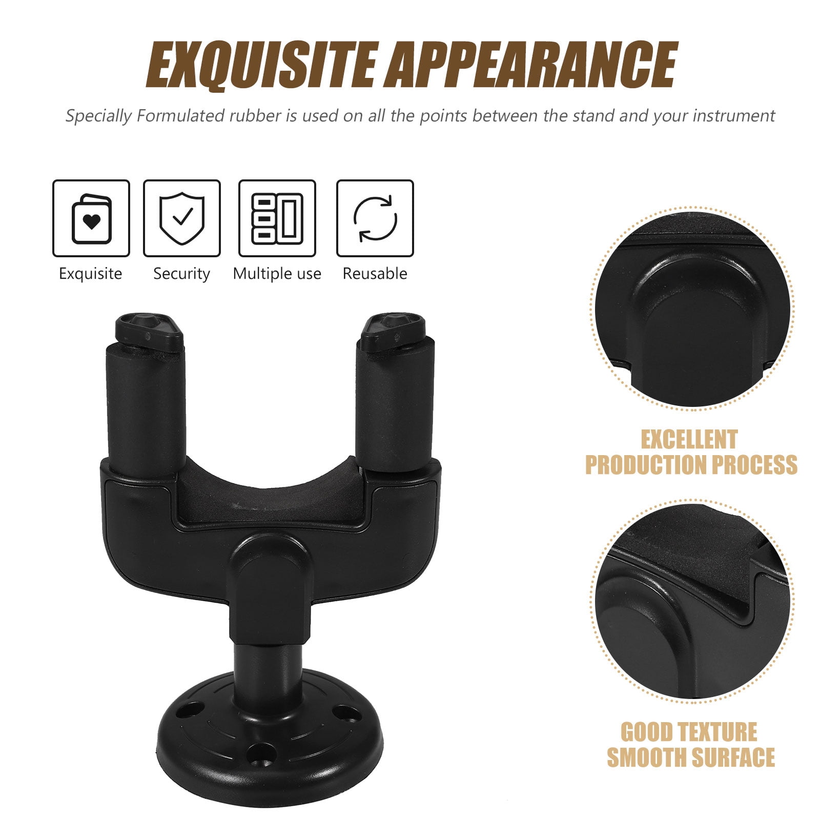 PBPBOX 6Pcs Ukulele Wall Mounts Crafted from Black Rubber for Safe Instrument Storage