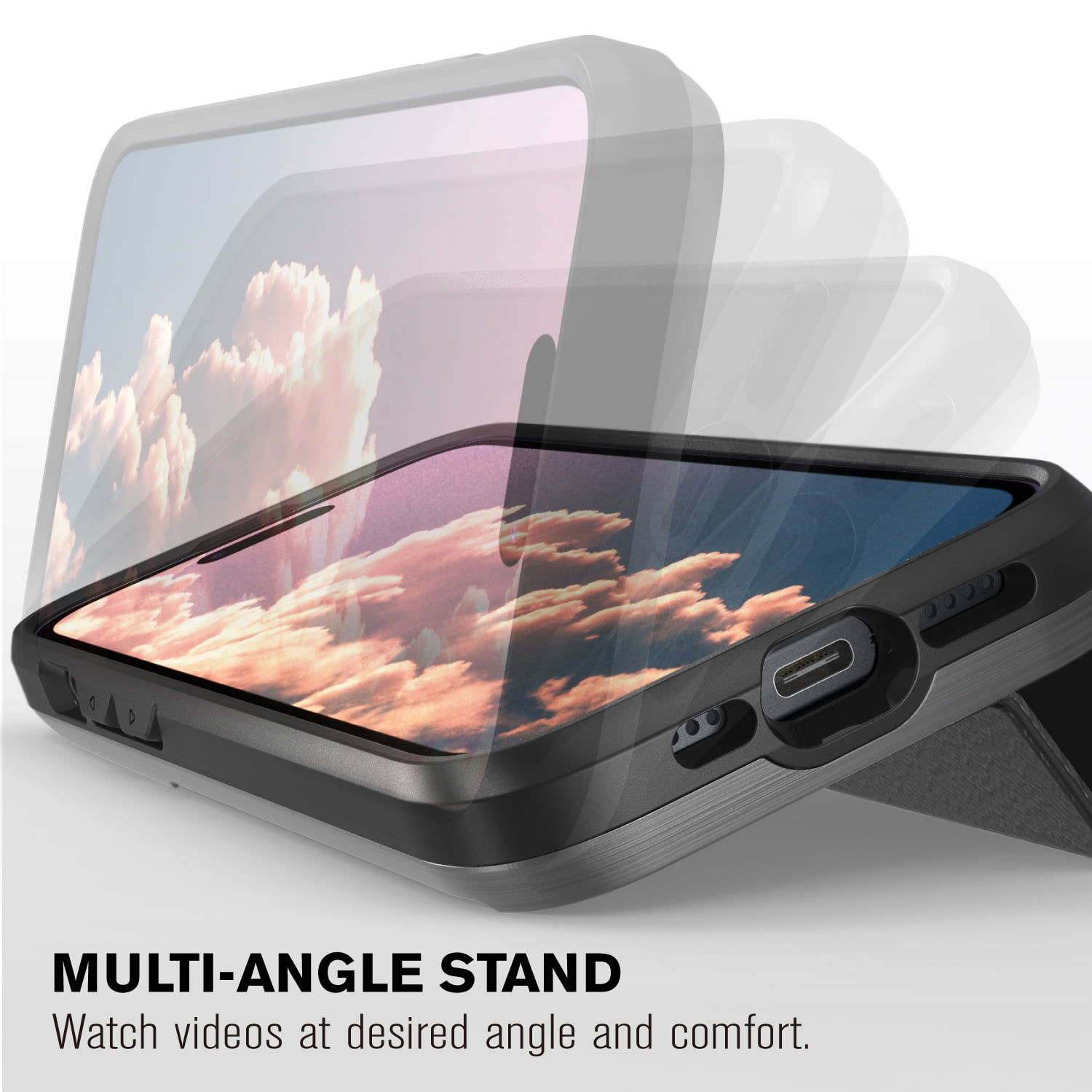 VENA vCommute Wallet Case Compatible with Apple iPhone 15 (6.1"), (Military Grade Drop Protection) Flip Leather Cover Card Slot Holder with Kickstand - Space Gray / Black