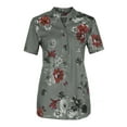 thumbnail image 3 of DYMADE Women Short Sleeve Stand-Up Collar Pullover Tops Floral Print Basic Blouse, 3 of 5